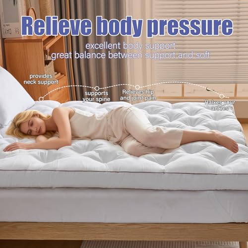 WhatsBedding 4 Inch Memory Foam Mattress Topper Queen for Back Pain Relief, Filled with Breathable Gel Memory Foam, Fluffy Comfort Supportive Pillow Top Mattress Topper, 80x60x4in