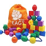 EAGY Lacing Beads for Kids Toddler Toy, Jumbo Primary Lacing Toys for Toddlers - STEM Toy Educational Enlightenment Toys Autism Fine Motor Skills Montessori Toys - 36 String Beads, 4 Strings