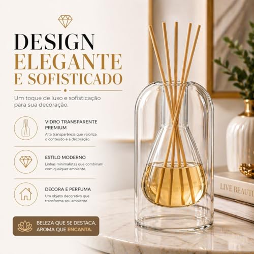 Difusor de Aromas em Vidro Duplo Elegante – Design Moderno Decorativo – Ideal para Aromatizador de Ambiente, Casa, Escritório e Sala (Frasco Cônico)