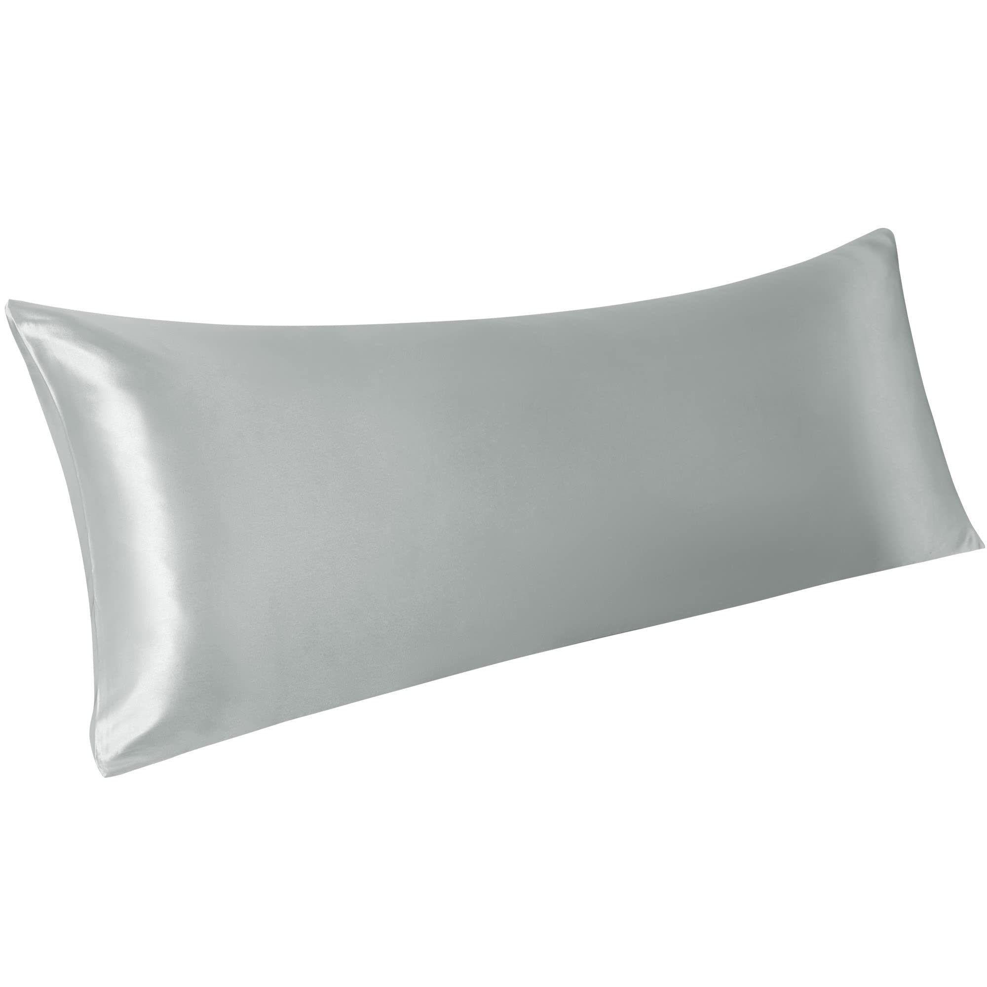 PiccoCasa 1 PC Satin Body Pillowcases for Hair and Skin, Luxury Silky Pillow Cover Luxury Long Satin Pillow Cases with Envelope Closure Silver Grey 20"x72" (6ft)