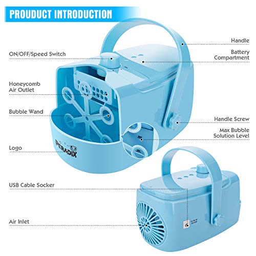 Peradix Bubble Machine, Automatic Bubble Maker /Blower Upgraded for Wedding, Birthday, Disco Stages, Party, Upgrade cellular air outlet, Best Gift for Kids Boys Girls (Blue)