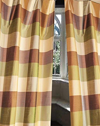 Green,brown &amp; Gold toned buffalo checks lined rodpocketed curtain panel (52"W X 108"L)