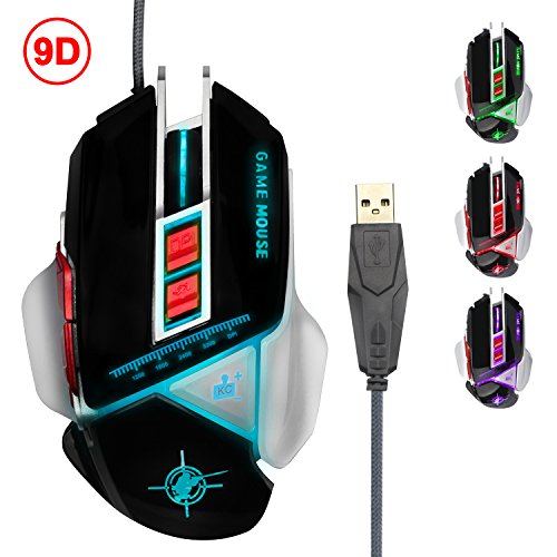 9D Gaming Mouse, Topoint Multi-Color Change Ergonomic USB Wired Gaming Mouse 9 Buttons Comfortable Grip High P