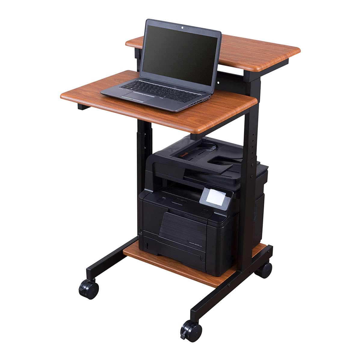 Photo 1 of Stand Up Desk Store Rolling Adjustable Height Two Tier Standing Desk Computer Workstation (Black Frame/Teak Top, 24" Wide)