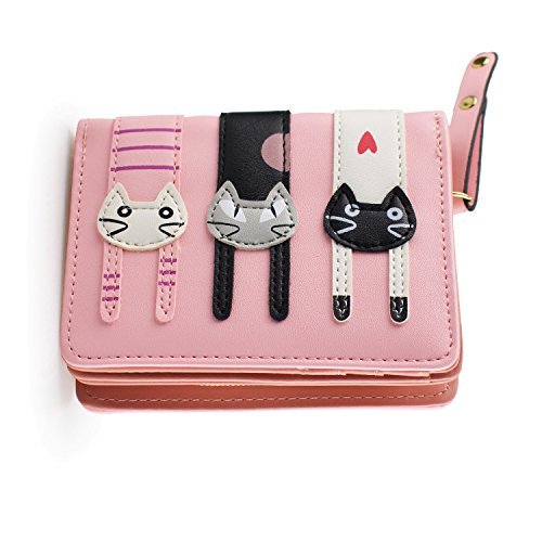 BlastCase Girl's Short Cute Cat Purse Buckle Zipper Cartoon Wallet, Small Clutch Handbag