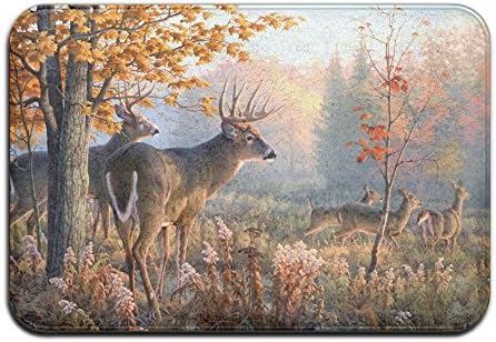 Usie2s Deer In Autumn Coral Velvet Memory Foam Mats Non-Slip Kitchen Mats, Bath Mats,Welcome Door Mat, Doormat Indoor/Outdoor 15.7" X 23.6"