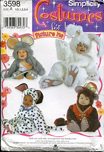 Simplicity Costumes for Kids Pattern 3598 ~ Picture Me Toddlers' Mouse, Dog, Bunny, Monkey ~ Size 1/2-4
