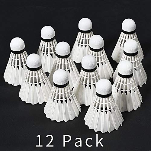 WHIZZ Badminton Shuttlecocks,12-Pack Goose Feather Badminton Birdies Balls with Great Stability and Durability for Indoor/Outdoor Sport Training Games ,White