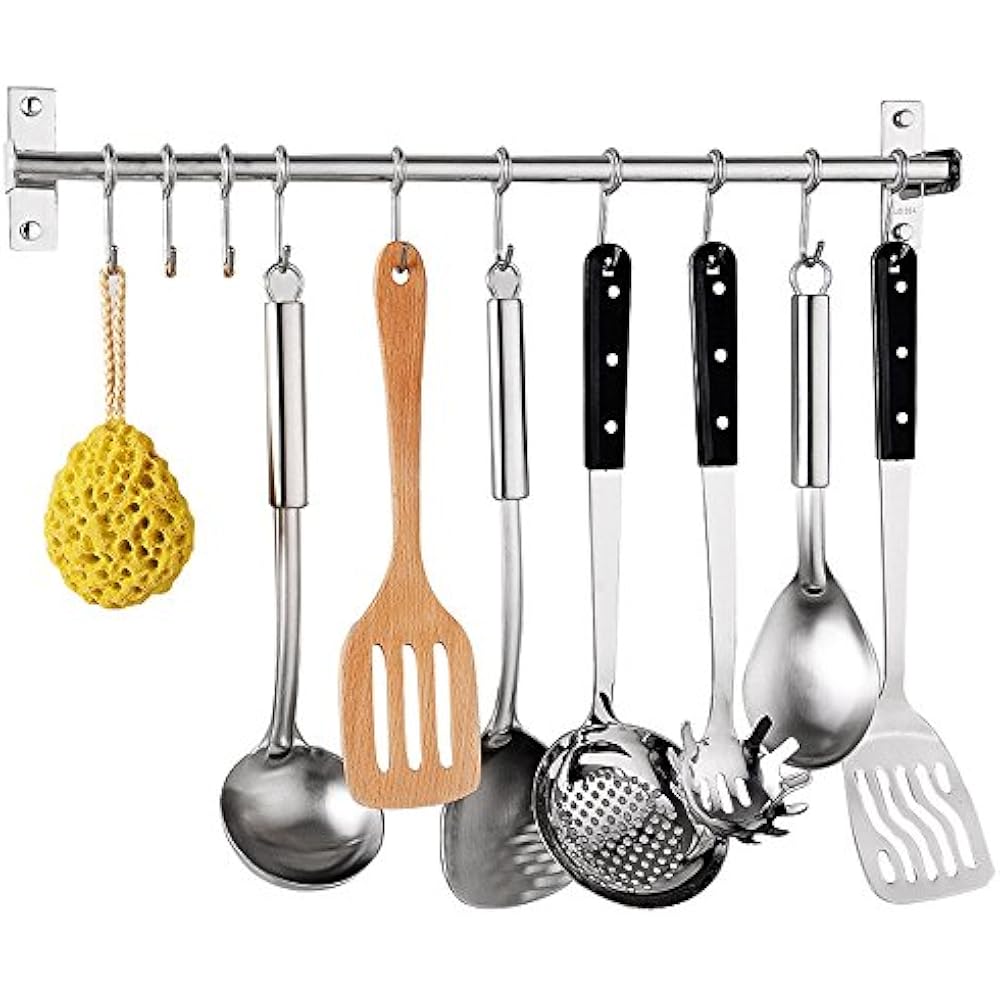 Kitchen Utensil Racks Sliding Hooks, Stainless Steel Hanging Rail