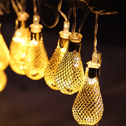 Adecorty Solar String Lights Outdoor, Rain Drop Lights Fairy String Lights 16ft 20 LED Solar Globe String Lights Mesh Ball String Lights for Outdoor Decor Garden Patio Yard Tree Home Wedding Party - Thumbnail 7