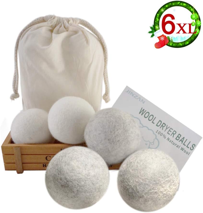 Wool Dryer Balls Organic Natural Fabric Softener Reusable and Eco Friendly 6 Pack XL(3 Gray+3 White, 6)