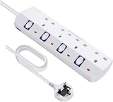 Tech Traders 4 Way Fused Extension Lead Individual Switch Wall Mount 2M 13A UK view 1