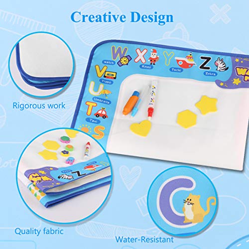 Dozod Aqua Magic Doodle Mat Extra Large Coloring Water Drawing Mat No Mess Educational Safe Toys Gift for Kids Toddlers Boys Girls Age 2 3 4 5 6 7 8 Year Old 40 X 30 Inches