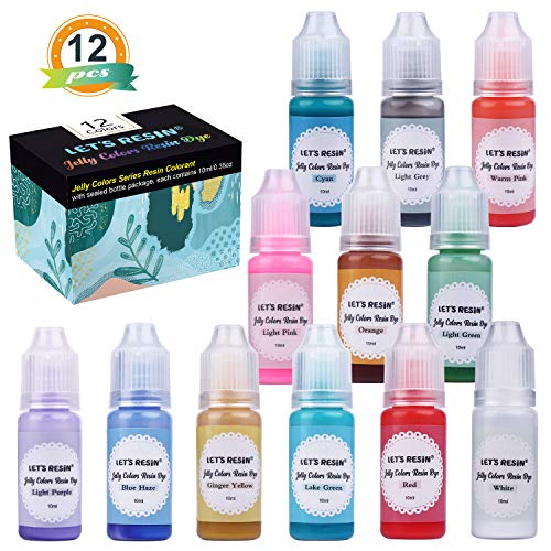 12 Colors Resin Dye LET'S RESIN Liquid Epoxy Pigment Dye -Translucent Jelly Colors Resin Colorants for Epoxy Resin,Resin Jewelry(Each Bottle 0.35oz)