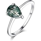 Angol Natural Moss Agate Ring 925 Sterling Silver Teardrop Engagement Promise Ring for Women Jewelry Gifts (8, Silver)