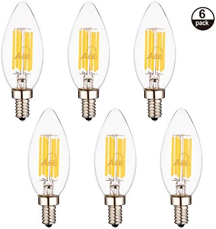 ASELIGHT 6W Dimmable C35 E14 2700K LED Light Bulbs,Light Bulbs,Led Bulbs, 60 Watt Incandescent Candle Bulbs Replacement,C35 2700K Warm White Bulbs,E14 Bulbs,LED Bulb Lamps,LED Bulb Lighting of 6 Pack