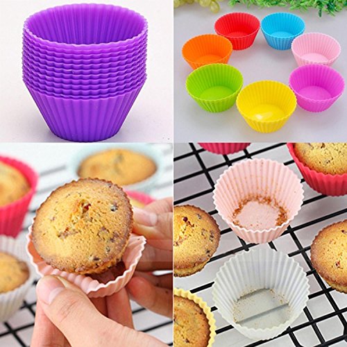 image for Oguine 12pcs/lot 5cm Silicone Cupcake Mould, Colorful Round Shape Muff