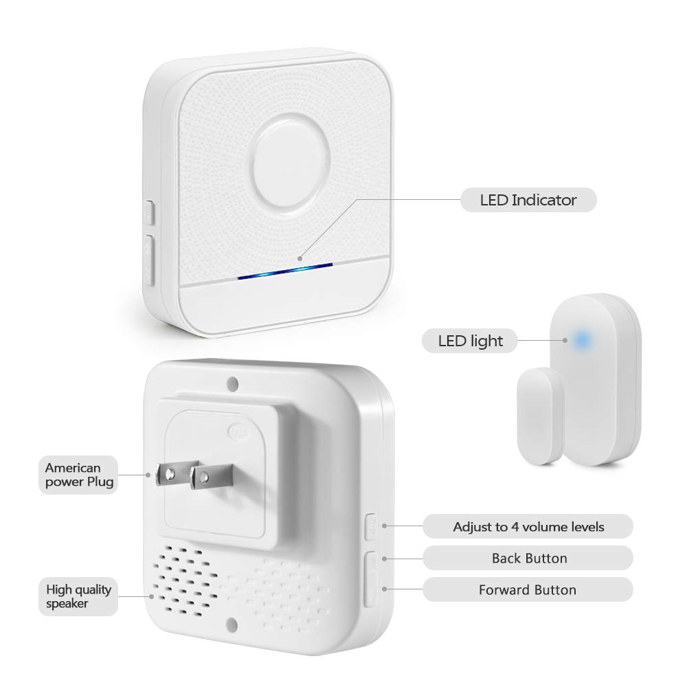 Home Security Expandable Wireless Door Open Chime Door Entry Alarm With