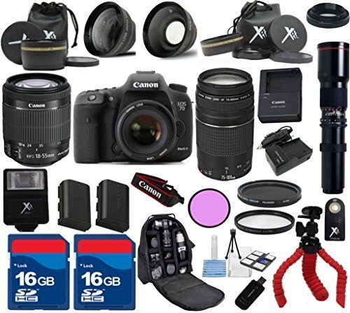 Canon 7D Mark II Camera Body with 18-55mm IS STM Lens + 75-300mm III + 500mm Preset Lens + 24pc Kit - International Version Canon 7D Mark II Camera Body with 18-55mm IS STM Lens + 75-300mm III + 500mm Preset Lens + 24pc Kit - International Version