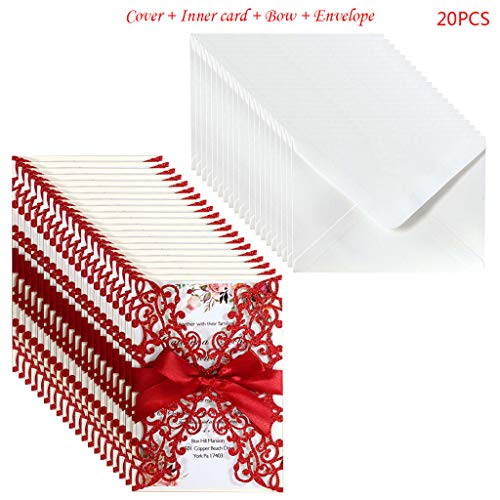 cici store 20Pcs Hollow Lace Glitter Wedding Invitation Cards Kit with Envelopes,Greeting Cards for Wedding, Bridal Shower, Birthday Invitations