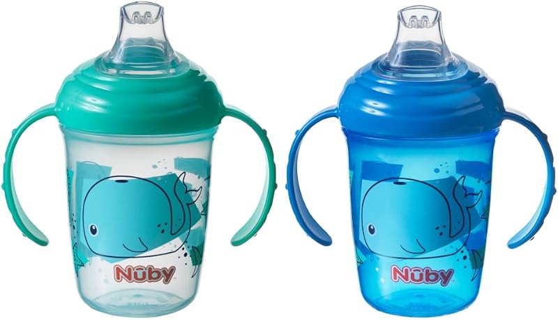 Nuby Grip N Sip Water Bottle 240ml Twin Handle No Spill Beaker Sippy Cup