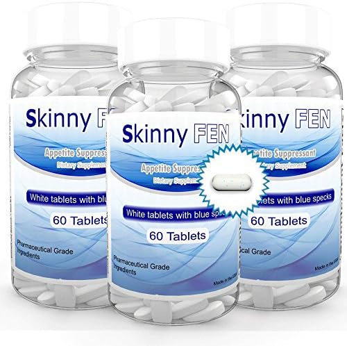 SkinnyFen - Free, Fast Shipping - Weightloss Appetite Suppressant Diet Aid Tablet - Three 60 count bottles - White / Blue TABLETS (3 Month)