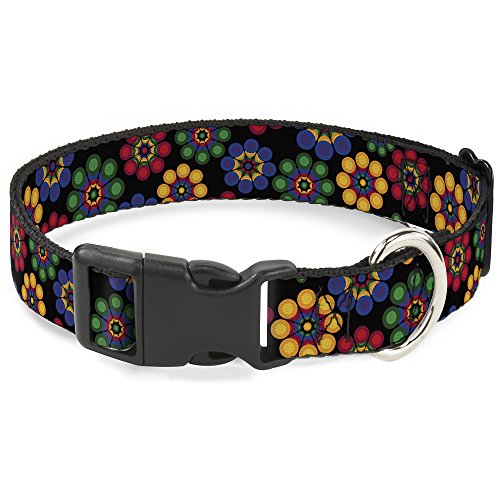 Buckle-Down Plastic Clip Collar - Psychedelic Daisies Black/Multi Color - 1.5"…