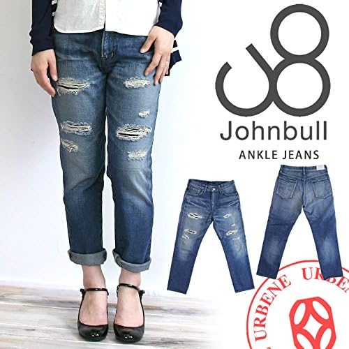 Amazon ジョンブル Johnbull レディース クラッシュ加工 レフトハンド アンクル ジーンズダメージデニム クロップドジーンズ Ap339 L W ユーズド 115 ジーンズ 通販