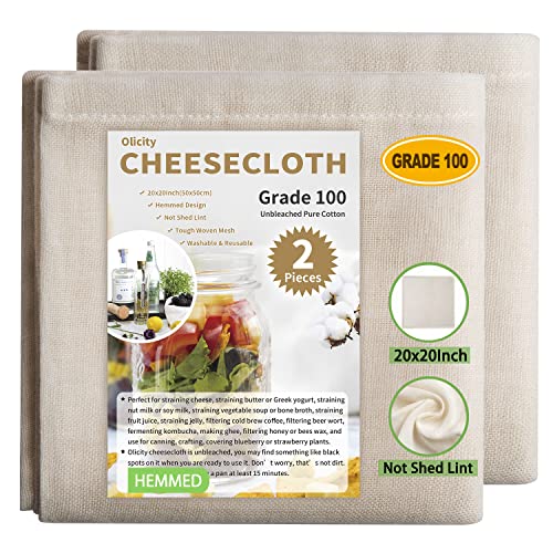 Olicity Cheesecloth, Grade 100, 20x20Inch Hemmed Cheese Cloths for