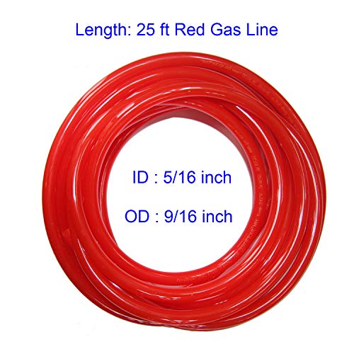 Red Gas Line Air Hose - 25ft Length CO2 Tubing Hose ID 5/16 inch OD 9/16 inch,Include 8 PCS Free Hose Clamps, Used for Draft Beer Home Brewing
