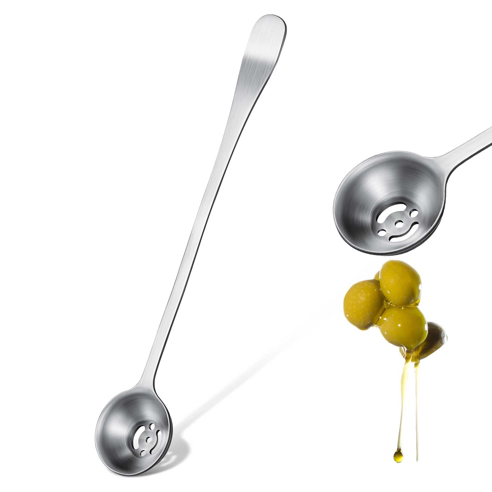 Olive Spoon Stainless Steel Pickle Spoon with Drain Hole Slotted Cooking Spoons Jar Serving Tools for Olive Pickle Onion Cherry Jar