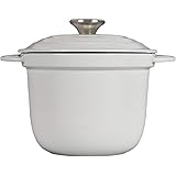 Le Creuset Enameled Cast Iron Rice Pot with SS Knob & Stoneware Insert, 2.25 qt., White