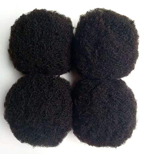 Hair Replacement System Men Weave Afro Kinky Curly Hair Weave for Black Men and Women, Afro Curl Weft for African American Men and Women Sew in Weave, 4 Bundles, 6inch Hair Length,1B Natural Black