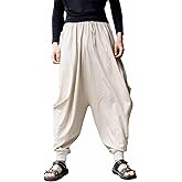 ONTTNO Men's Harem Pants Loose Stretchy Waist Casual Hippie Trousers