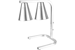 Restlrious Food Heat Lamp Freestanding Commercial Portable Food Warmer, Stainless Steel 120V Electric Food Heat Lamp with 2 Bulbs for Food Service - 250W Each, Fan-Shaped Lampshade