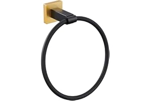 Miyili Towel Ring Stainless Steel Bathroom Hand Towel Holder Round Style Towel Rack Wall Mounted Black & Gold, D02BG
