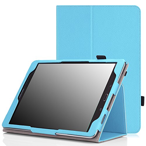 MoKo Samsung Galaxy Tab A 9.7 Case - Slim Folding Cover Case for 2015 Galaxy Tab A Tablet 9.7 inch (SM-T550 / P550), With Auto Wake/Sleep and Stylus Pen Loop, Light BLUE