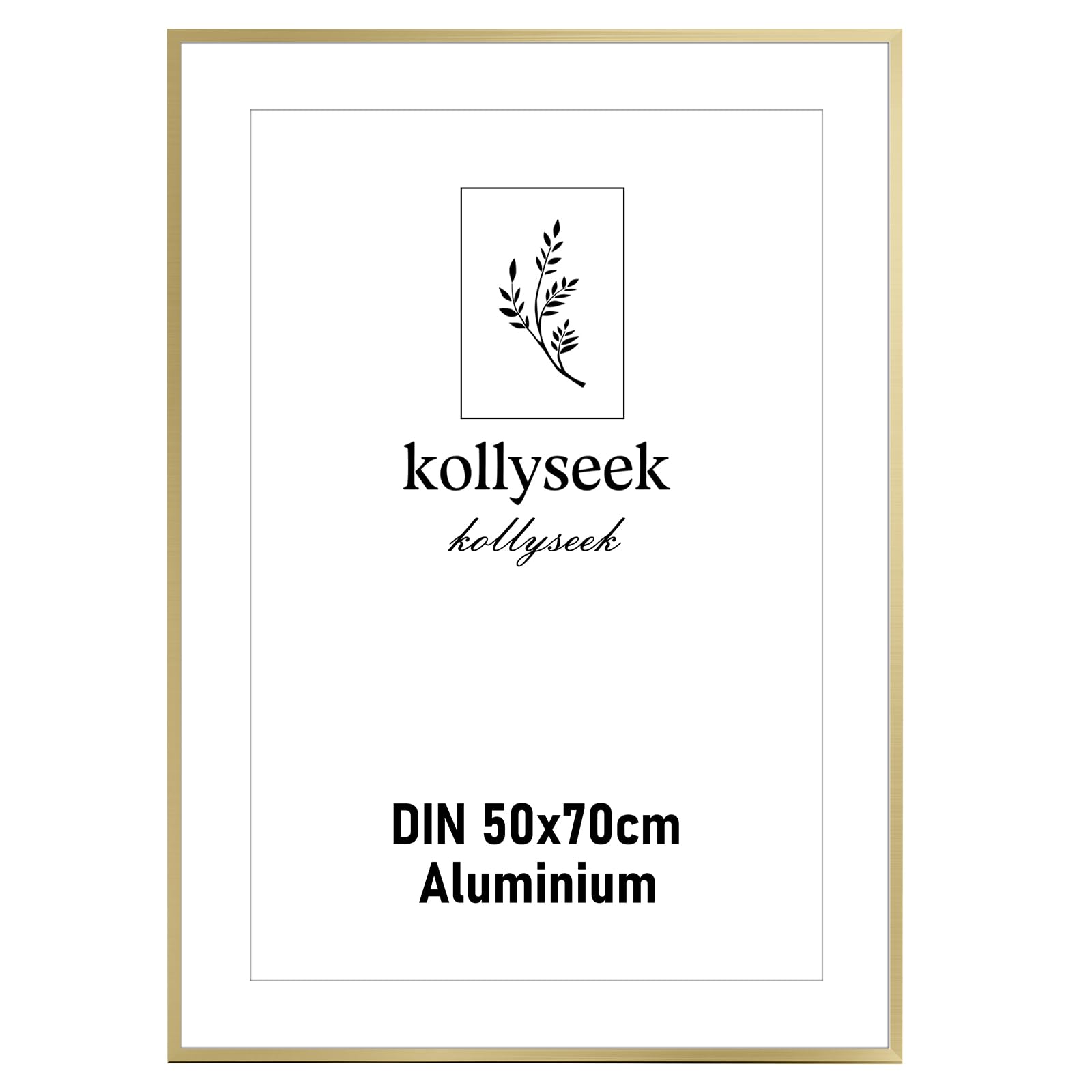 kollyseek Aluminium Frame 50x70cm Gold Metal Poster Frame with Shatterproof Acrylic Glass Modern Photo Frame with Mount for Pictures Poster Photo Gold