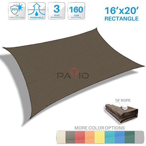 Patio Paradise 16′ x 20′ Brown Sun Shade Sail Rectangle Canopy – Permeable UV  ...