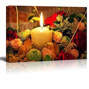 Canvas Prints Wall Art - Candle and Flowers | Modern Wall Decor/Home Art Stretched Gallery Canvas Wraps Giclee Print & Ready to Hang - 12" x 18"