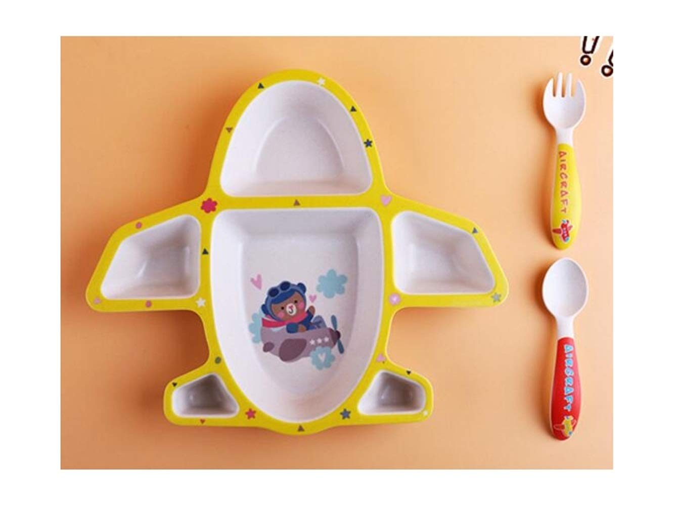 Vaisselle Et Arts De La Table Set De Table Bebe Fibre De Bambou Avion Forme Plat Enfants Plaque Fourchette Cuillere Tasse Definie Pour Les Enfants Enfants En Bas Age Cuisine Maison