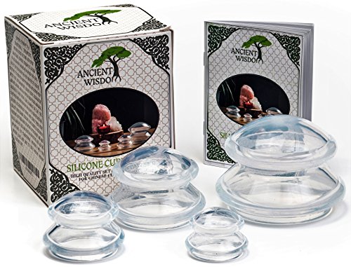 "Ancient Wisdom" Silicone Cupping Therapy Set (4 Sizes) W/ Traveling Pouch & Manual. Chinese Cups Kit For Anti Cellulite, Detox, Myofascial Massage. Premium Quality Bpa Free Silicone. For Body/Face (627843700012)