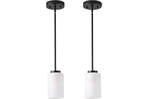 WYNEYET 2 Pack Pendant Light Fixtures, Adjustable Kitchen Island Hanging Ceiling Lights with White Frosted Glass Shades, Blac