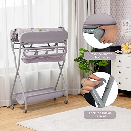 Costzon Portable Changing Table, Mobile Baby Changing Table with Wheels
