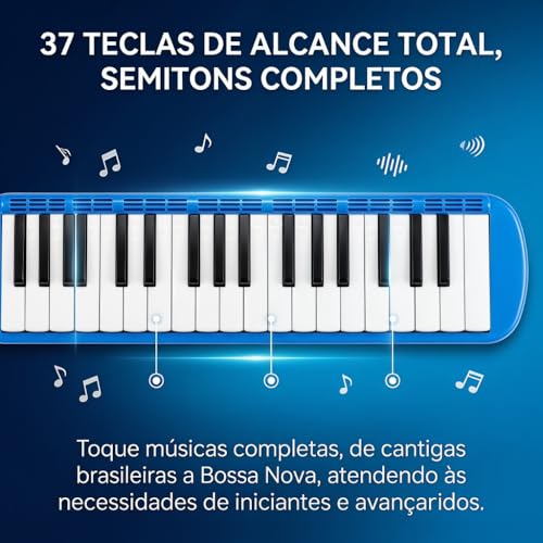 VEDO Escaleta 37 Teclas Infantil, com Bocal Duplo e Bolsa, Teclado De Piano de Ar, Instrumento Musical, Instrumentos Musicais de Brinquedo, Adequado Para Crianças e Adultos, Presente Perfeito, Azul