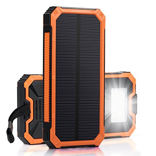 Solar Charger, Zonhood 15000mAh Portable Solar Power Bank Dual USB Backup Battery Pack Charger, Solar Phone External Battery Charger with 6 LED Flashlight for Smartphones Tablet Camera and More