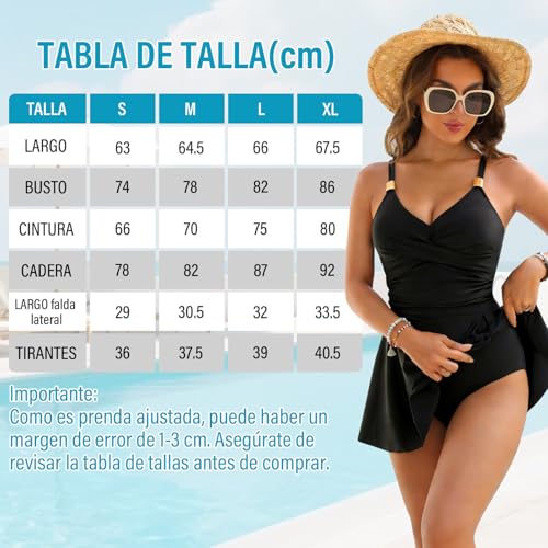 GALASALA Trajes de Baño Mujer, Trajes de Baño Mujer Natacion Sexy y Ajustado, Traje de Baño Completo Mujer con Falda Elegante, Traje de Baño Mujer con Control Abdominal Ideal para Playa Piscina Surf
