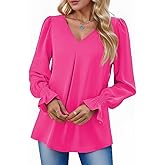 Am Direct Women's Long Sleeve Tops Dressy Casual V Neck Tunic Shirts Loose Chiffon Work Blouse