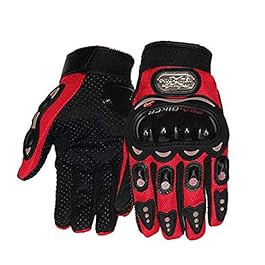 Probiker Leather Motorcycle Gloves (Red, M)