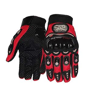 Probiker Leather Motorcycle Riding Gloves (Red, L)